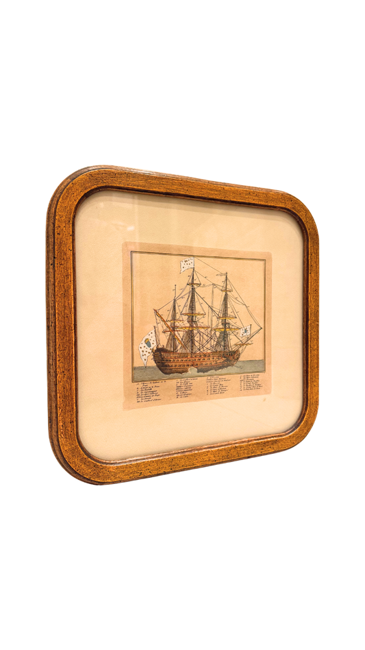 French Framed Naval Hand-Colored Engraving