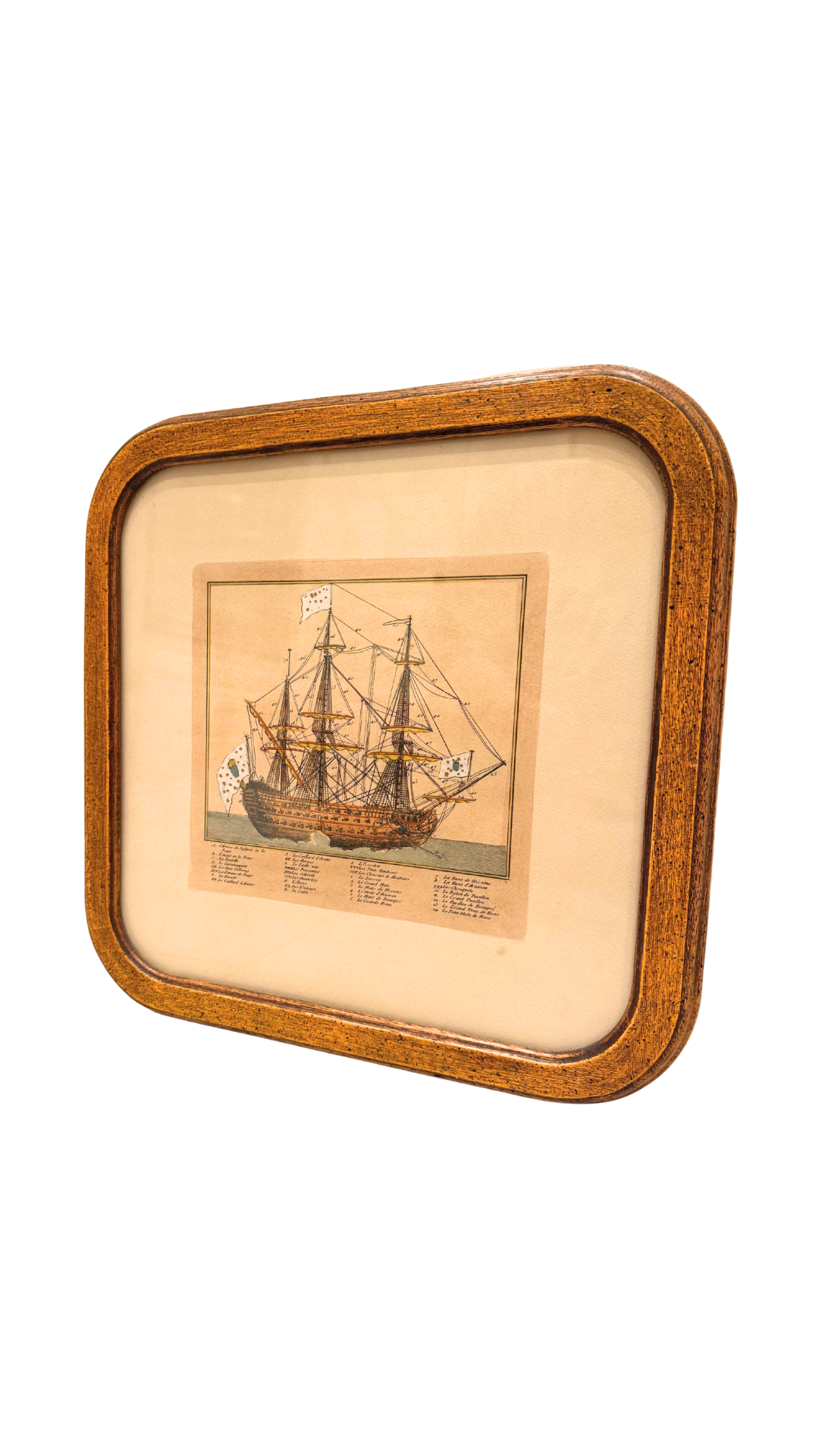 French Framed Naval Hand-Colored Engraving