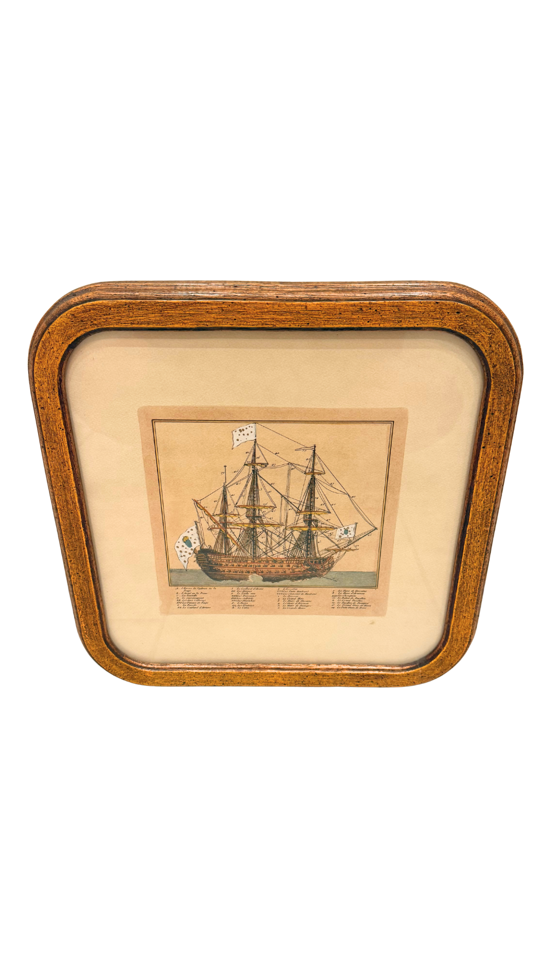 French Framed Naval Hand-Colored Engraving