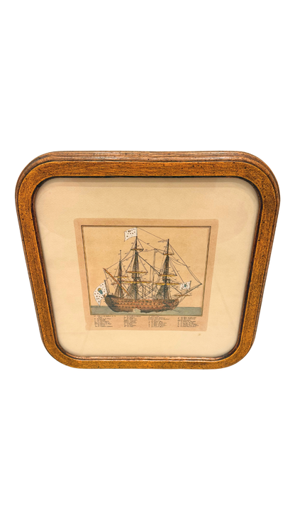 French Framed Naval Hand-Colored Engraving