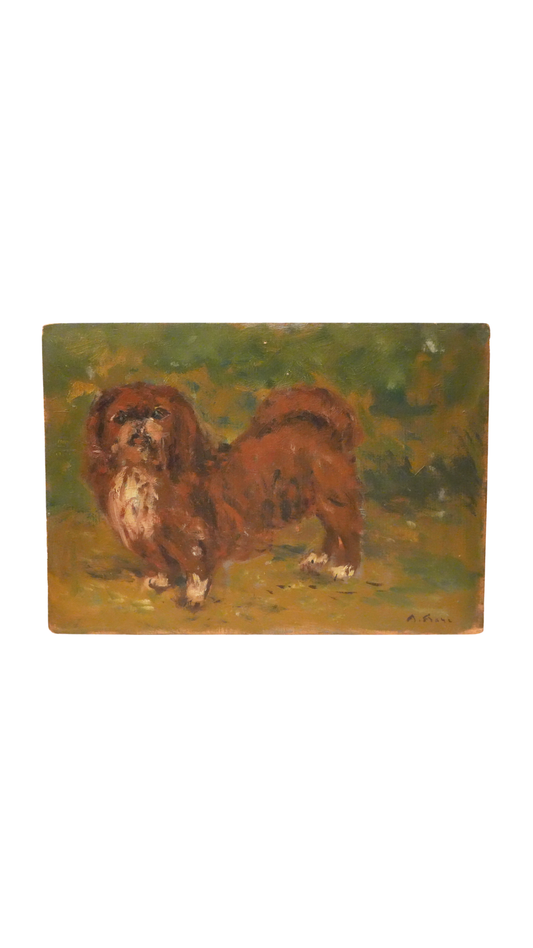 Signed French Oil Painting of Dog