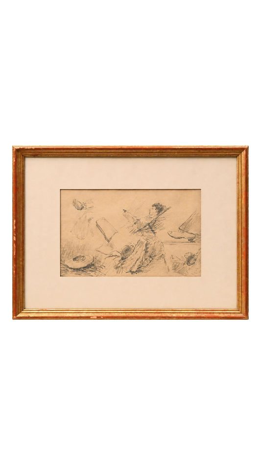 French Figural Sketch Woman Scene