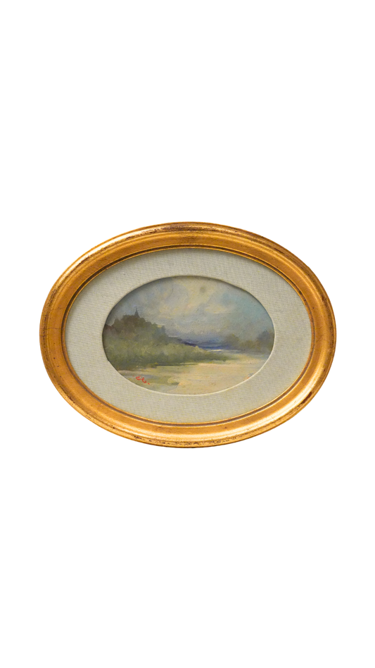 French Oval Landscape Miniature in Gilt Frame