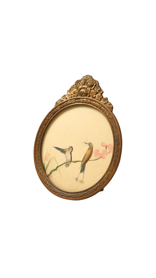 French Hummingbird & Blossom Study in Gilt Frame