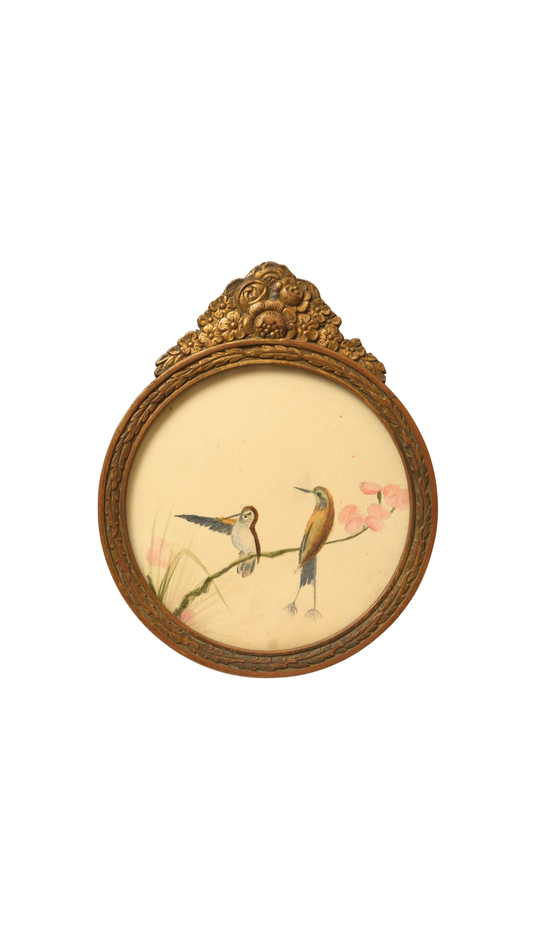 French Hummingbird & Blossom Study in Gilt Frame