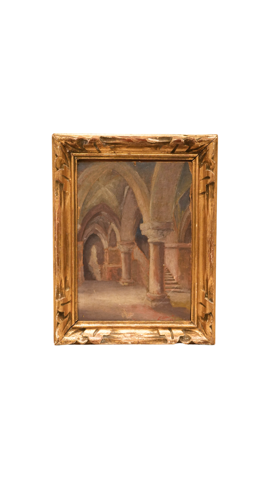 Signed Architectural Interior Painting, E. Moulins