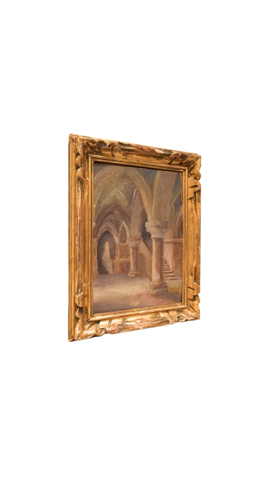 Signed Architectural Interior Painting, E. Moulins