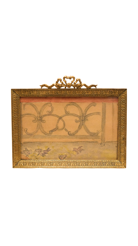 French Gilt Frame with Hand-Paired Parisian Bird Landscape