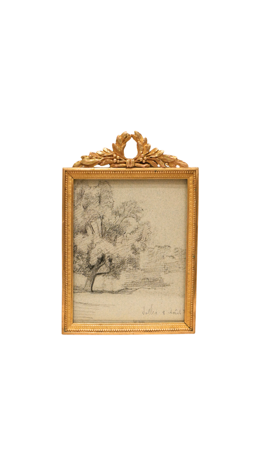 Antique French Gilt Frame with Hand-Paired Landscape Drawing