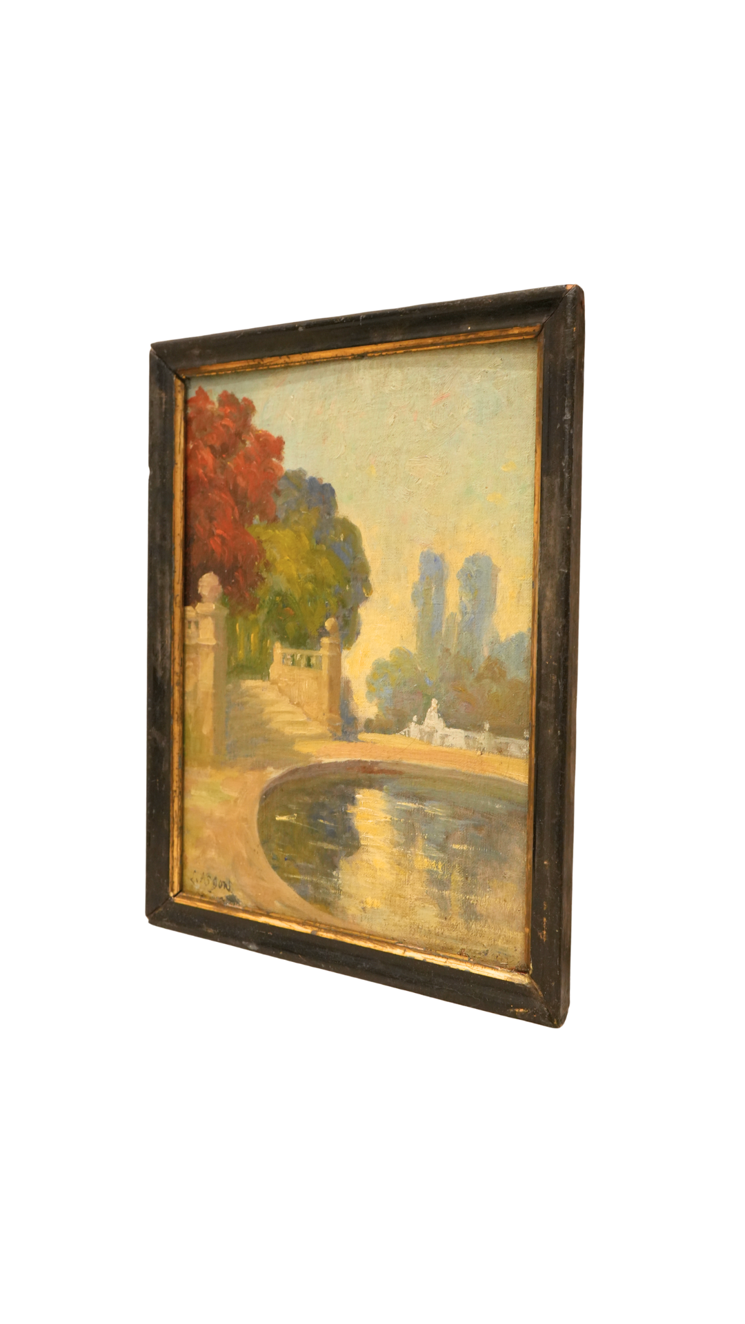 Antique French Garden Landscape Painting, Signed Gaston