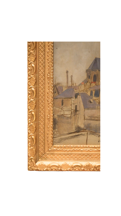 Antique French Church Painting of Saint-Jean-Baptiste de Belleville, Paris, 1890