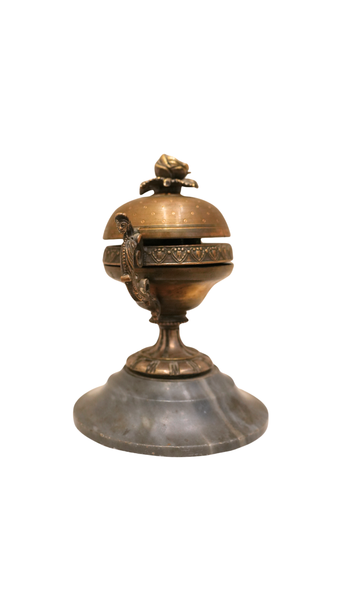 French Bronze Table Bell with Marble Base