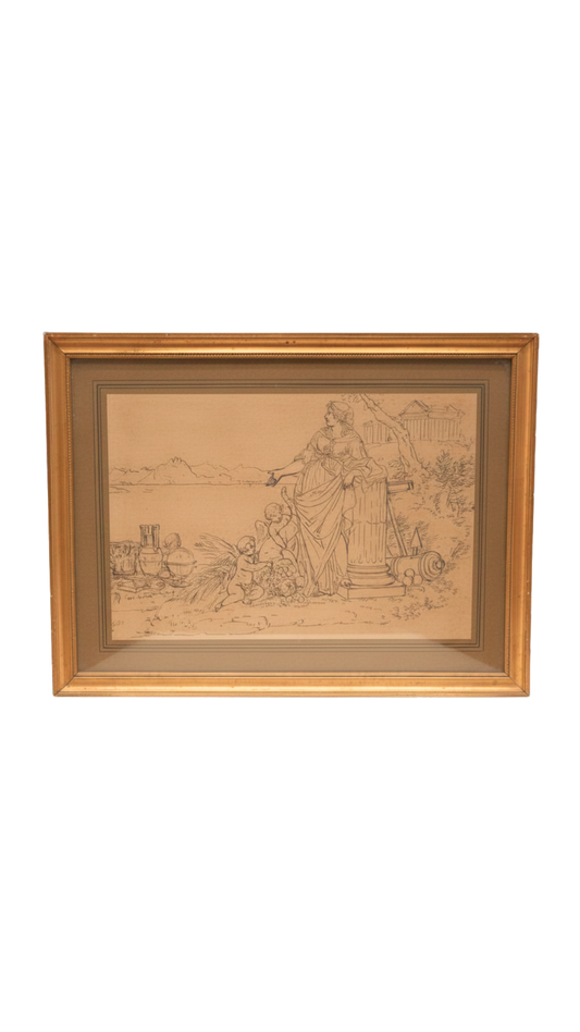 Antique French Classical Ink Drawing After the Masters