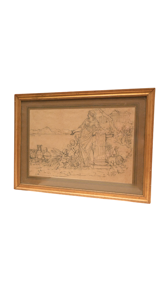 Antique French Classical Ink Drawing After the Masters
