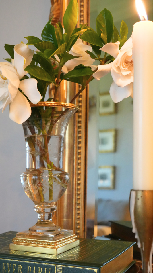 Antique French Etched Crystal Vase with Gilt Bronze Mounts