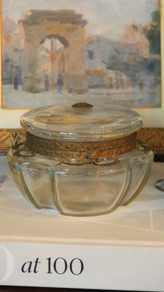 Antique French Glass Jewelry Casket with Garland Mounts