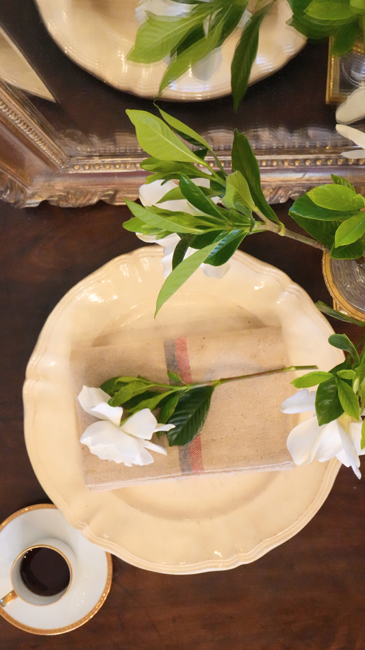 Antique French Digoin Cream Ironstone Scalloped Plate