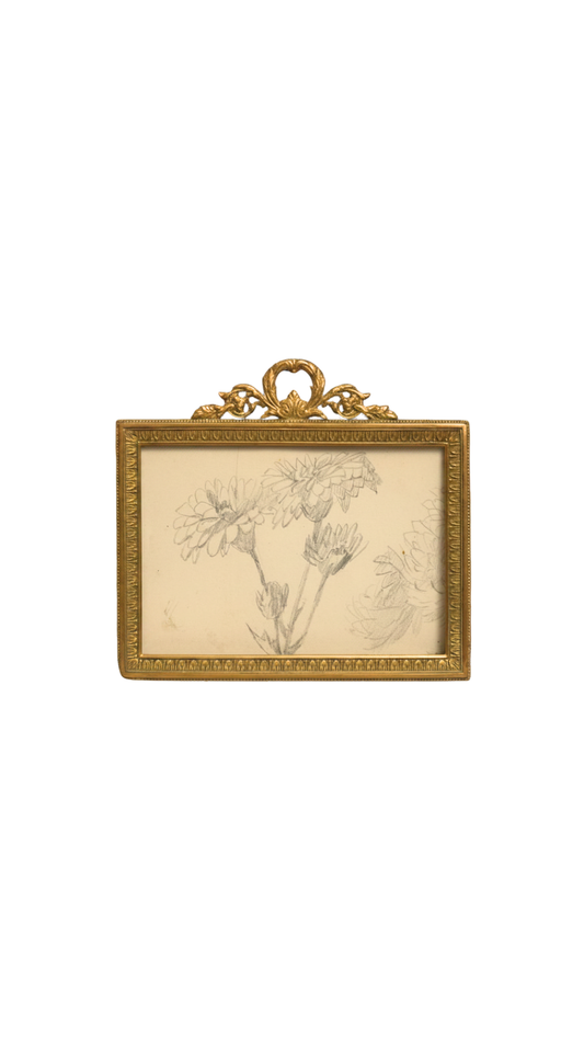Antique French Gilt Frame with Botanical Pencil Sketch