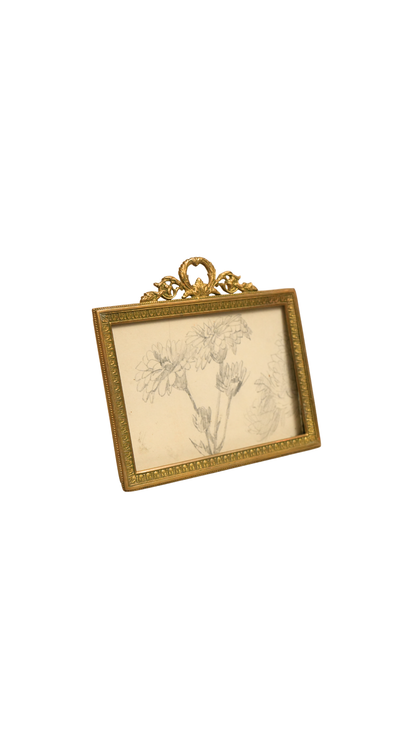 Antique French Gilt Frame with Botanical Pencil Sketch