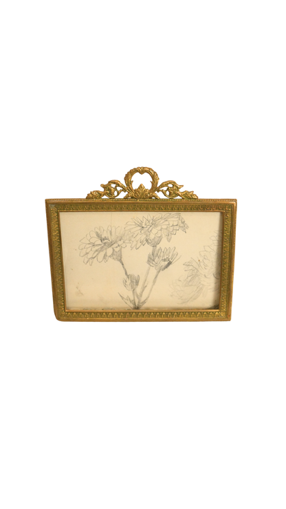 Antique French Gilt Frame with Botanical Pencil Sketch