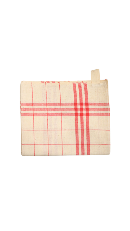Antique French Red Check Linen Tea Towel