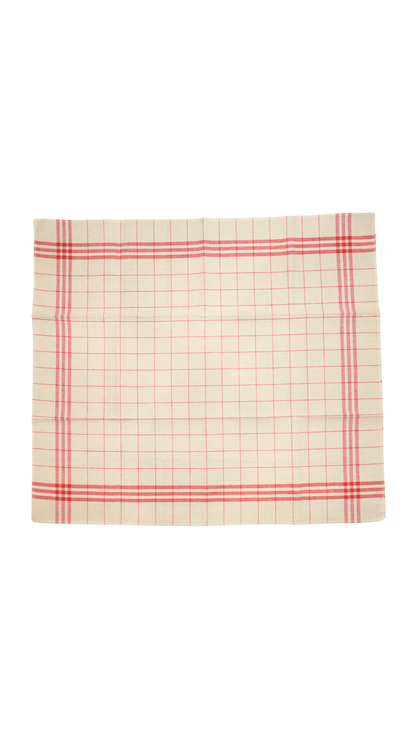 Antique French Red Check Linen Tea Towel
