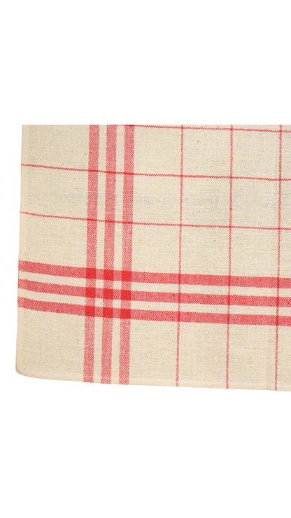 Antique French Red Check Linen Tea Towel