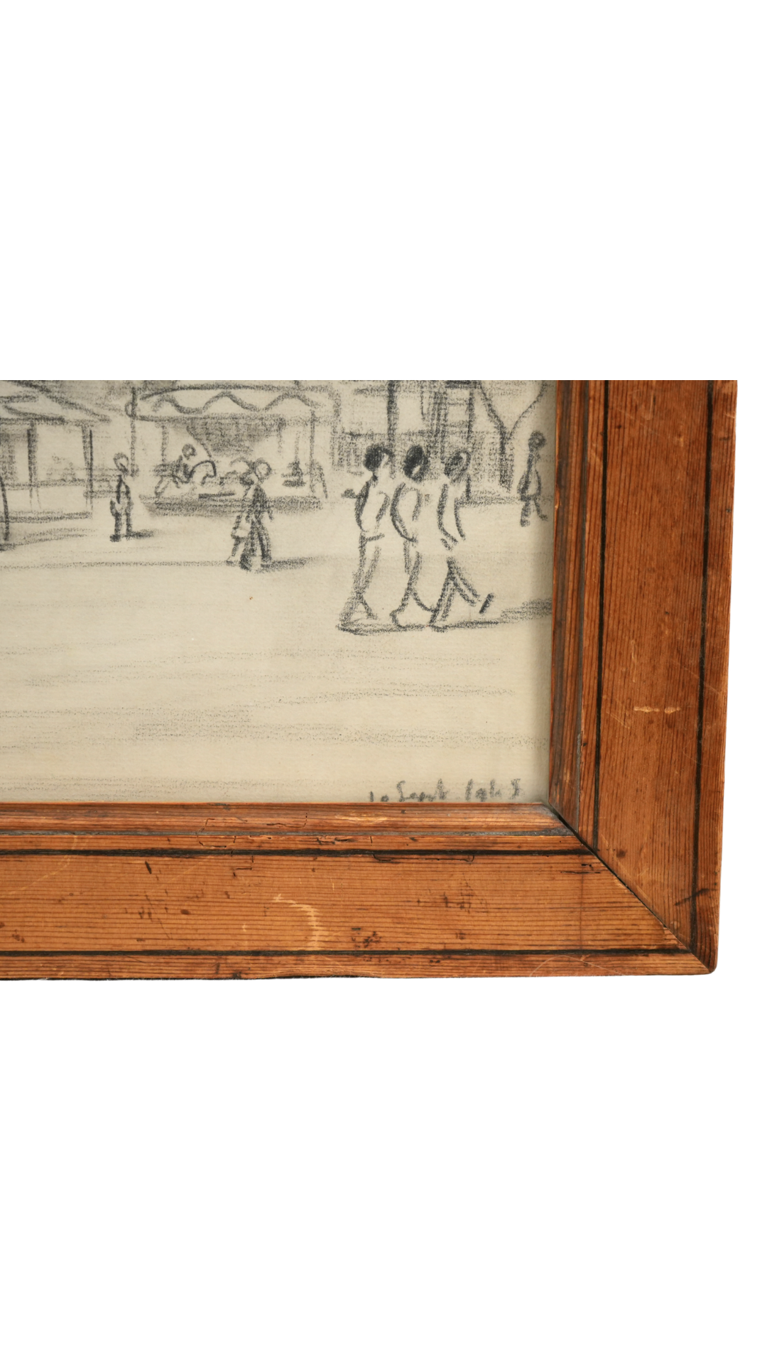 Framed 1945 French Charcoal Street Scene