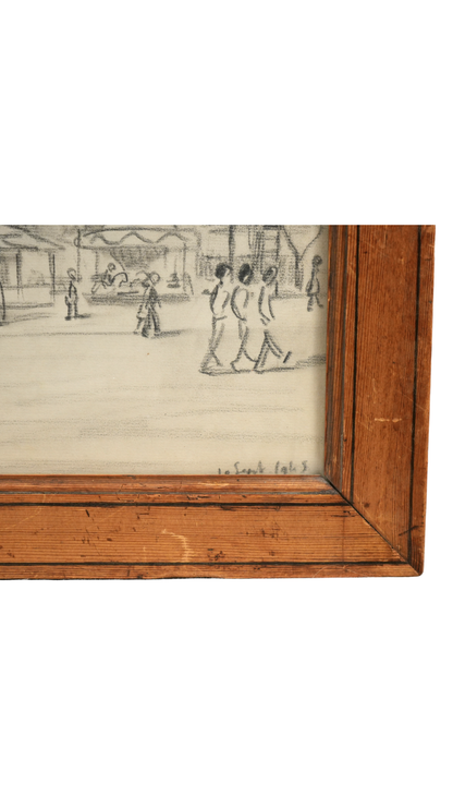 Framed 1945 French Charcoal Street Scene