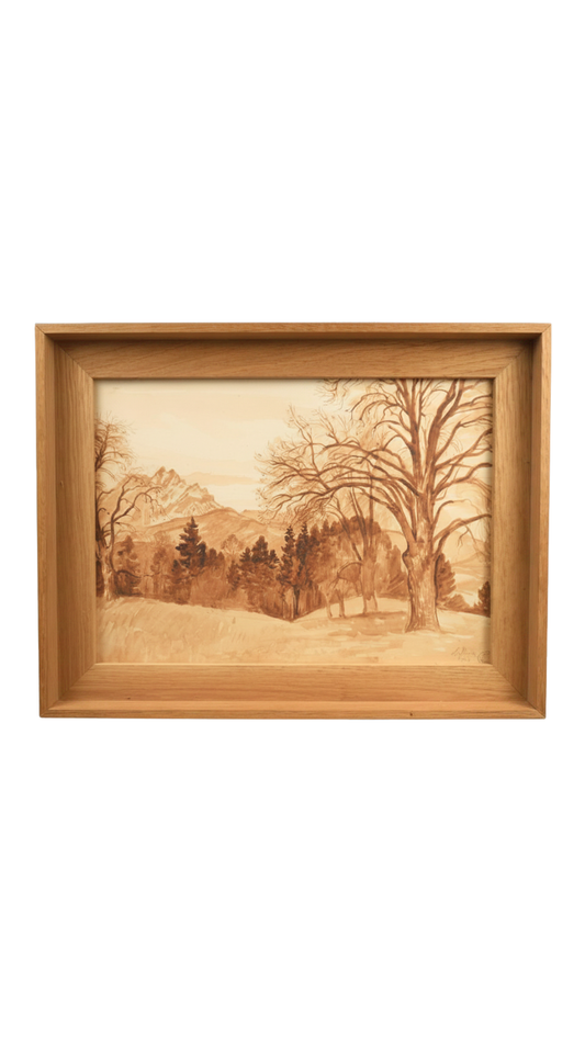 Signed Armand Point Sepia Landscape Watercolor