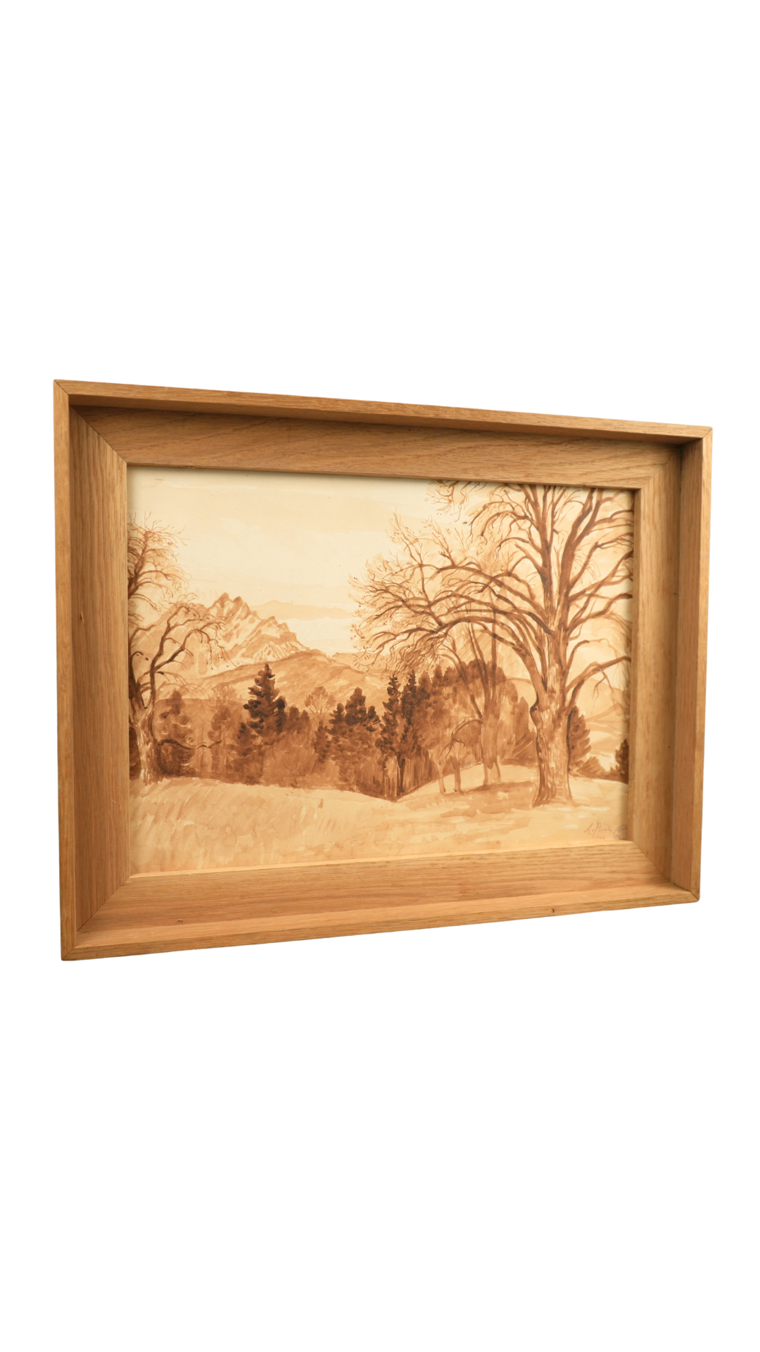 Signed Armand Point Sepia Landscape Watercolor