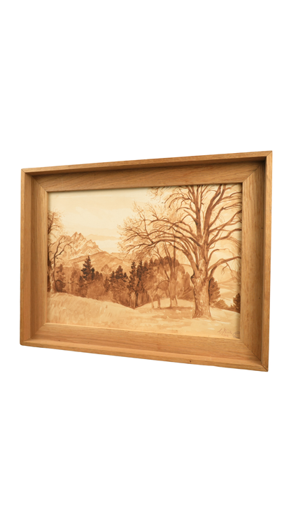 Signed Armand Point Sepia Landscape Watercolor