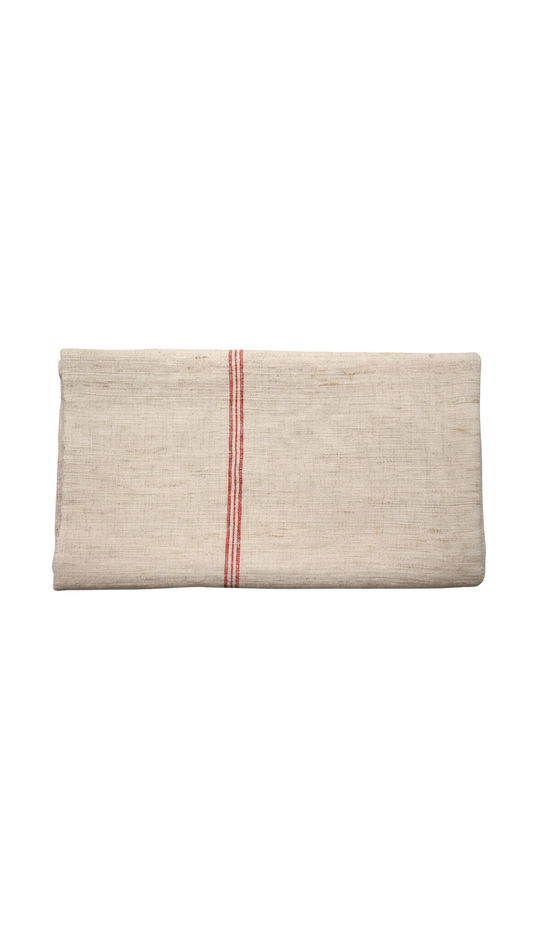 Antique French Heavy Red-Stripe Hemp Linen Textile