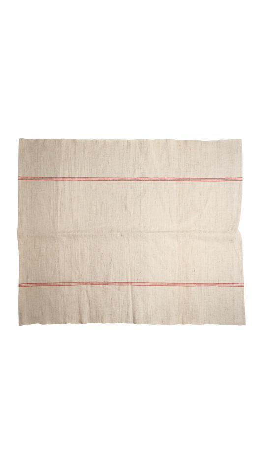 Antique French Heavy Red-Stripe Hemp Linen Textile