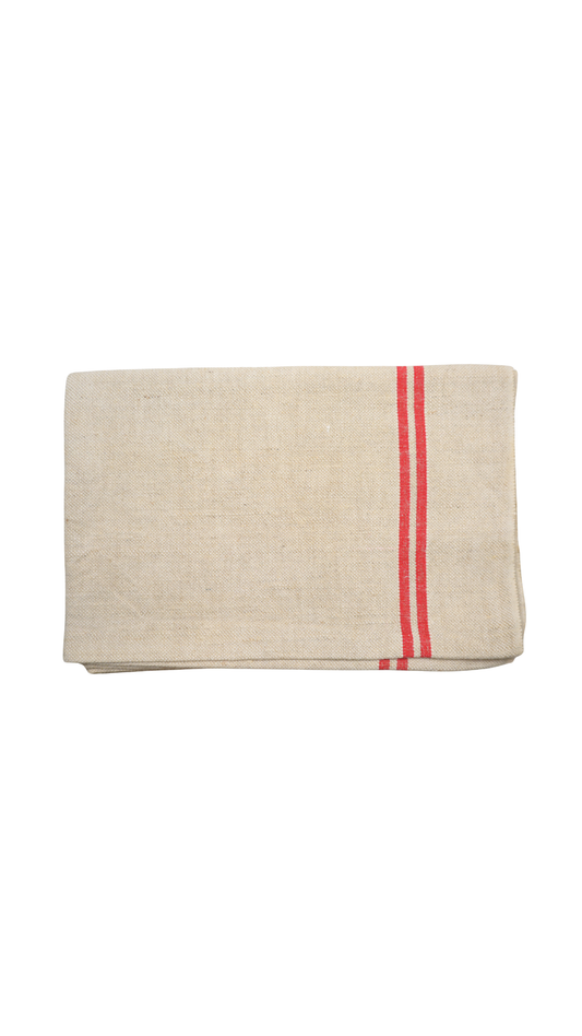 Antique French Red-Stripe Hemp Linen Textile