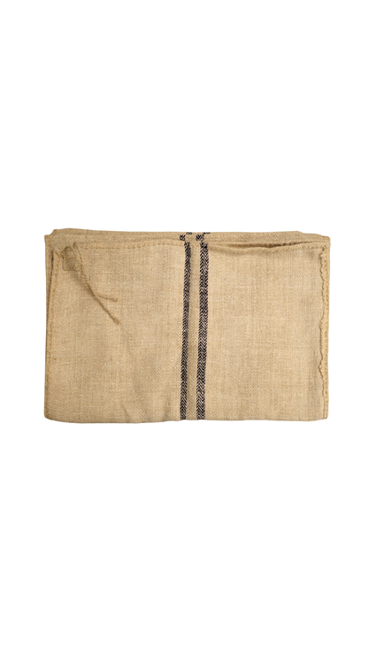 Antique French Maroon-Stripe Hemp Linen Grain Sack