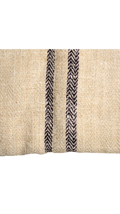 Antique French Maroon-Stripe Hemp Linen Grain Sack