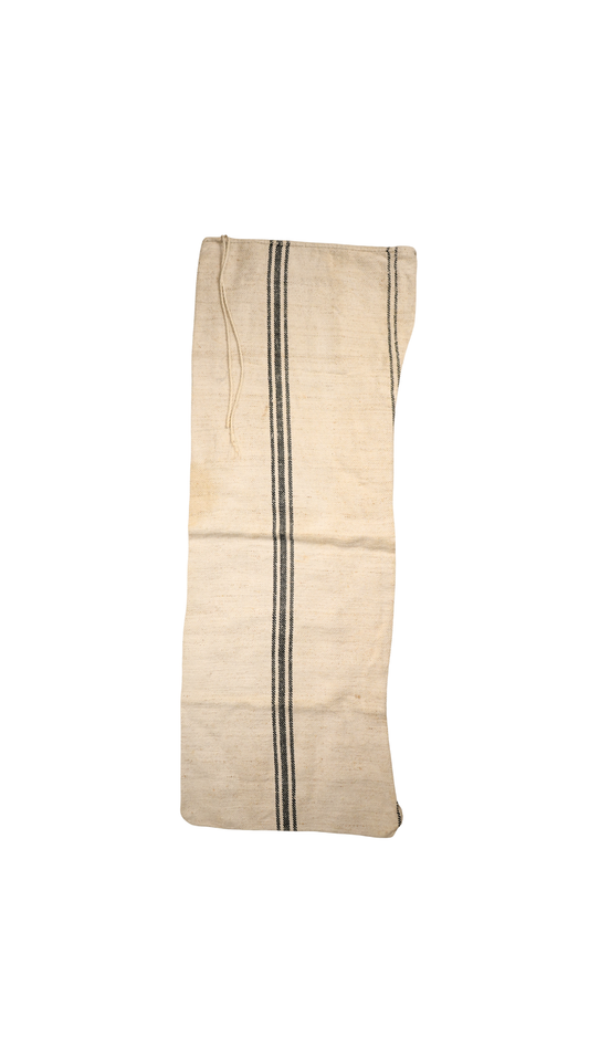 Antique French Black-Stripe Hemp Linen Grain Sack Textile