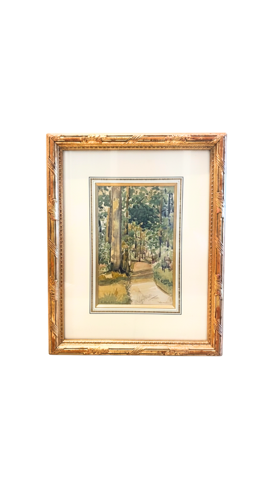 Framed French Watercolor of Versailles in Gilt Wood Frame