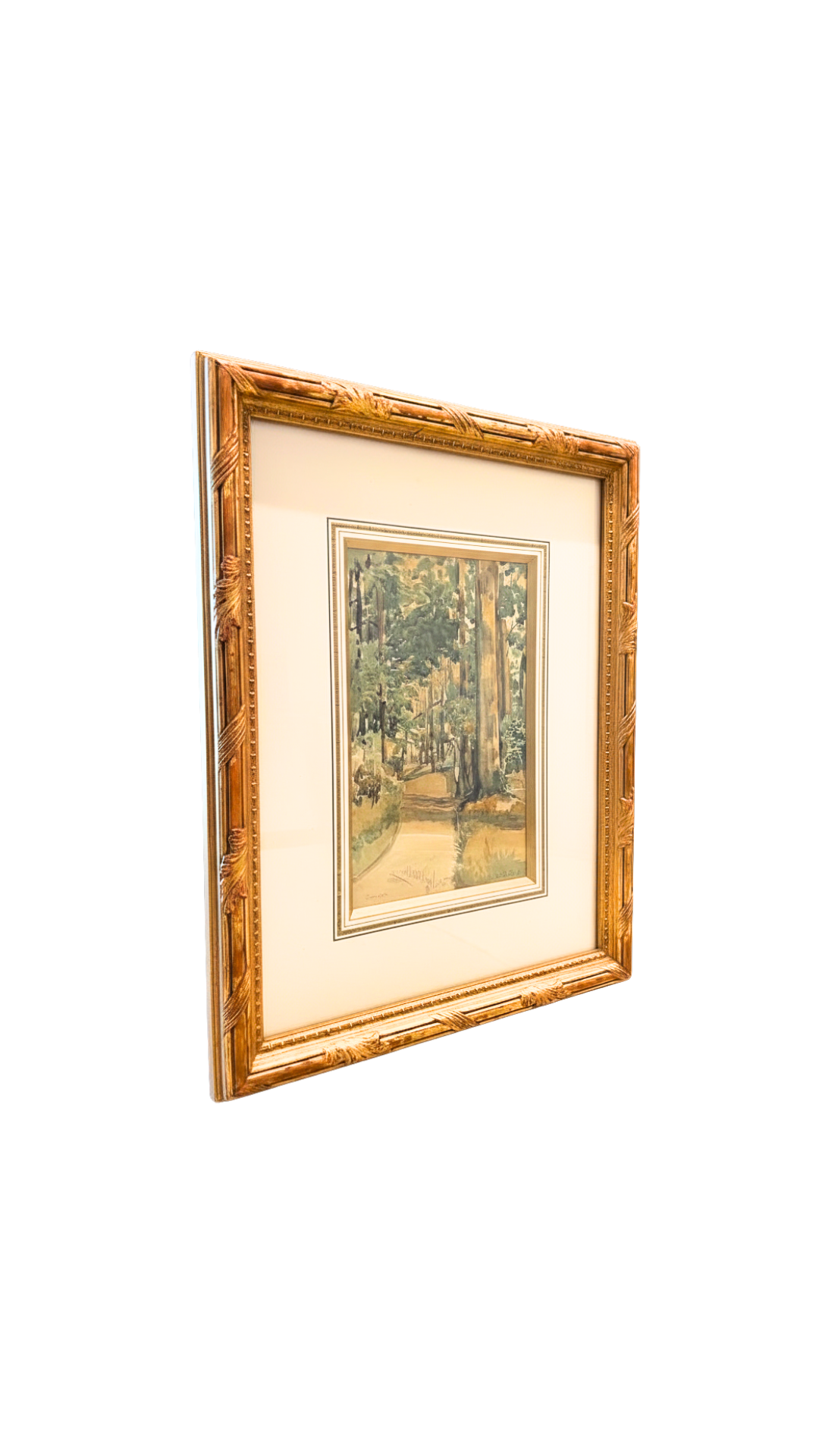 Framed French Watercolor of Versailles in Gilt Wood Frame