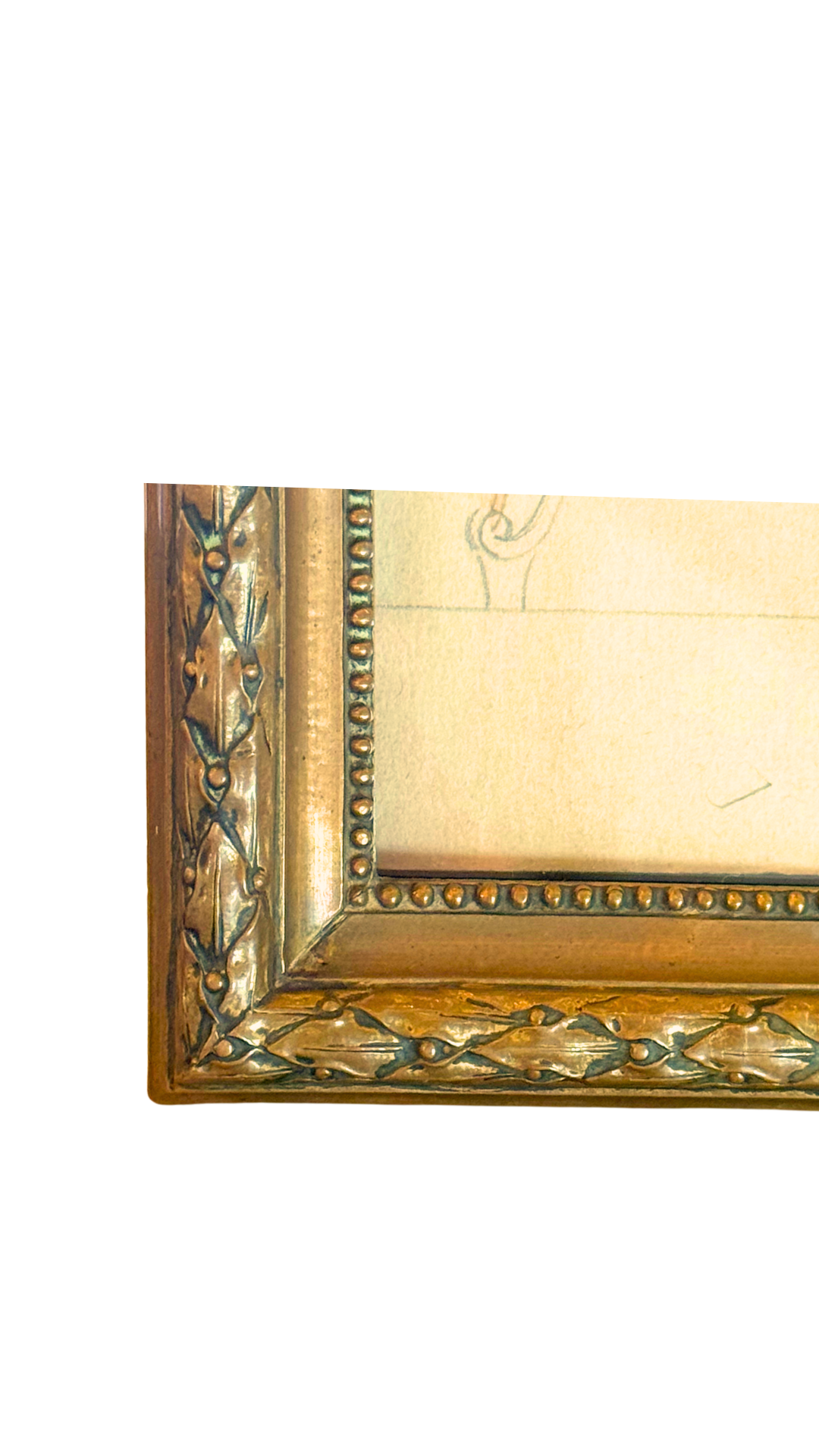 Large Watercolor & Pencil Cabinet Design in Bronze Gilt Frame