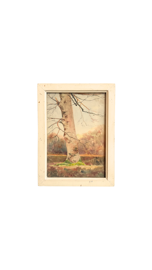 Antique French Watercolor Tree Study in Original Frame