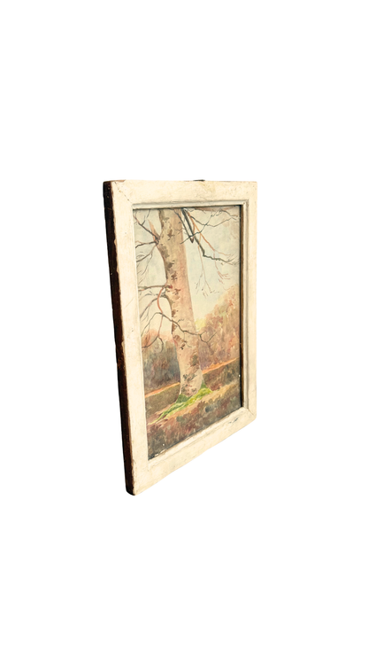 Antique French Watercolor Tree Study in Original Frame