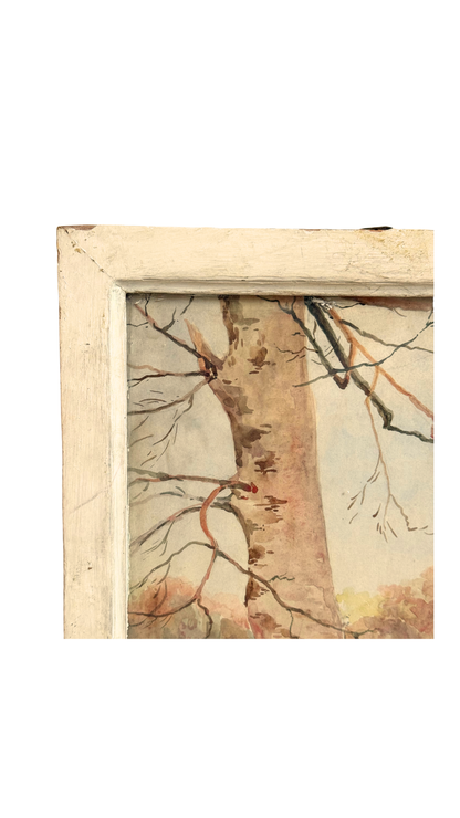 Antique French Watercolor Tree Study in Original Frame