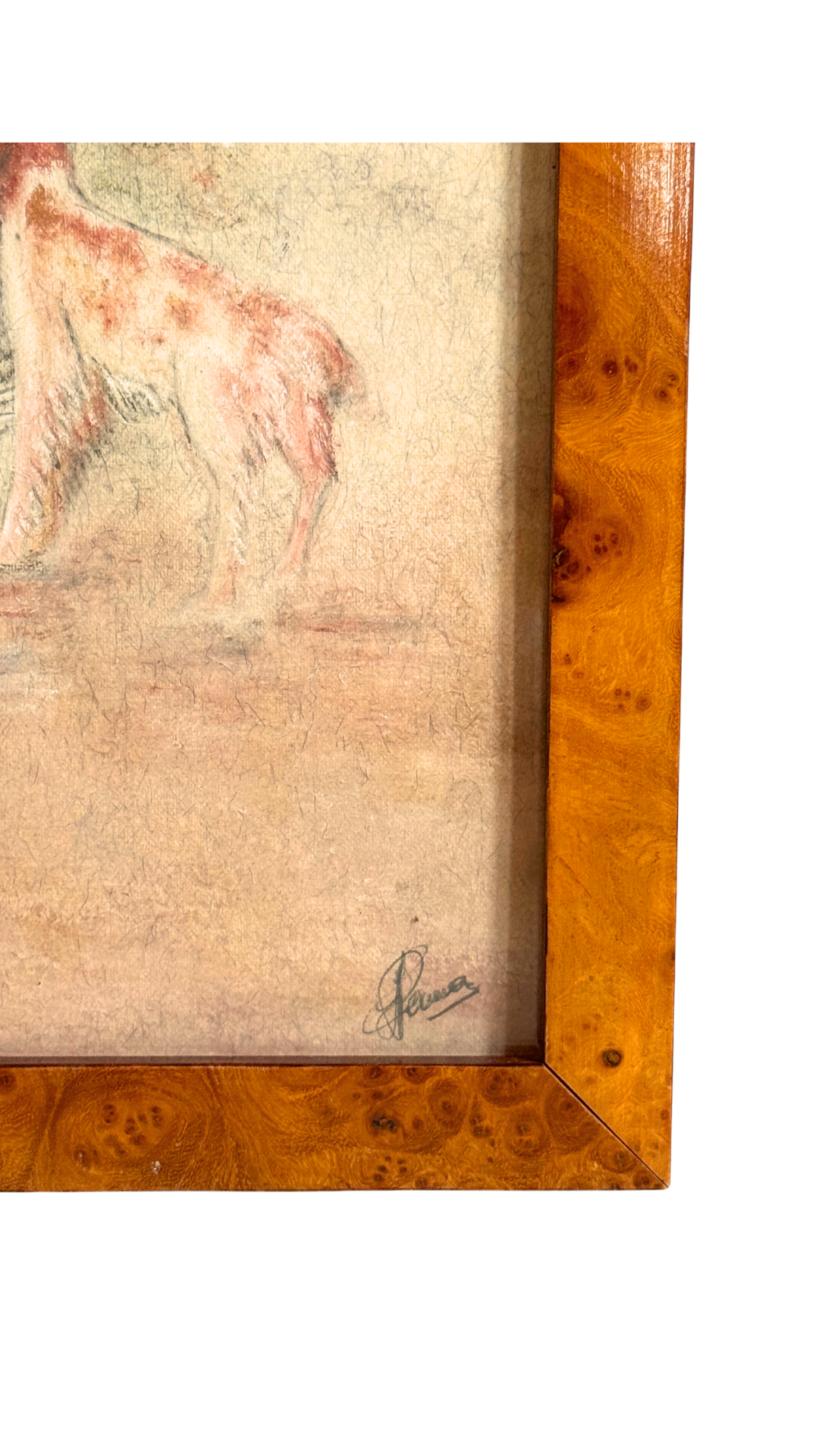 Cat & Dog Pastel in Burl Wood Frame