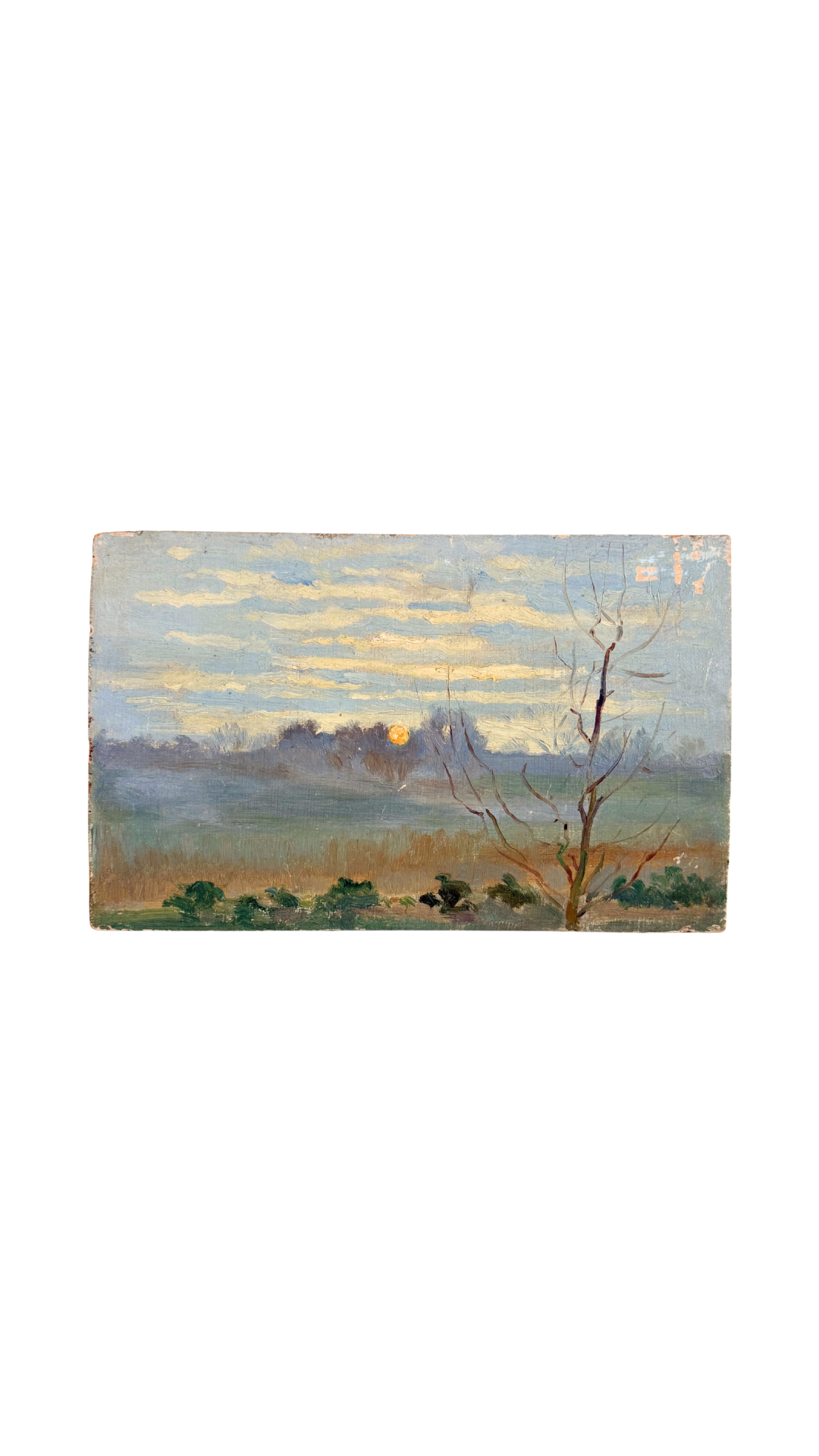 Antique French Sunrise Landscape Oil Study