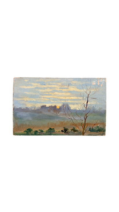 Antique French Sunrise Landscape Oil Study