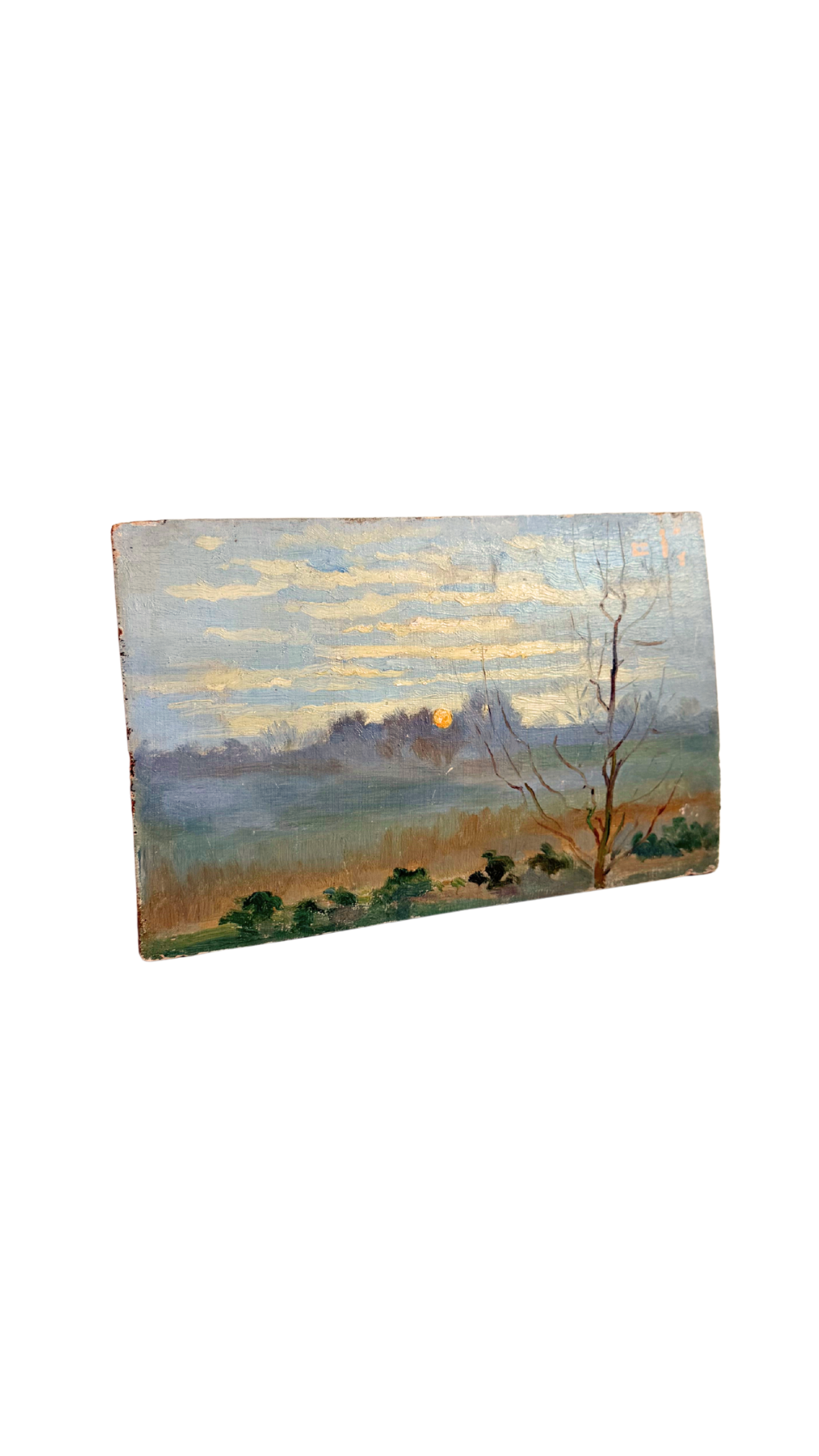 Antique French Sunrise Landscape Oil Study