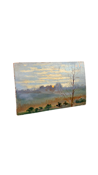 Antique French Sunrise Landscape Oil Study