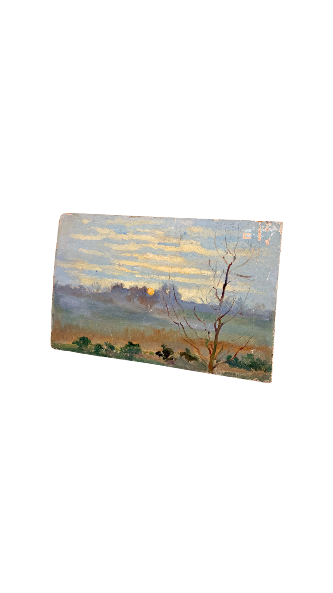 Antique French Sunrise Landscape Oil Study